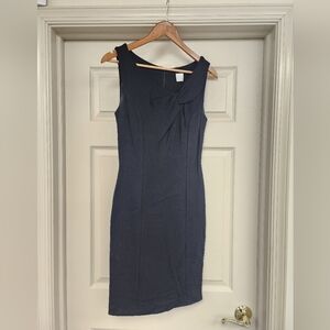 Classic Navy Sheath Dress with Front Twist Detail